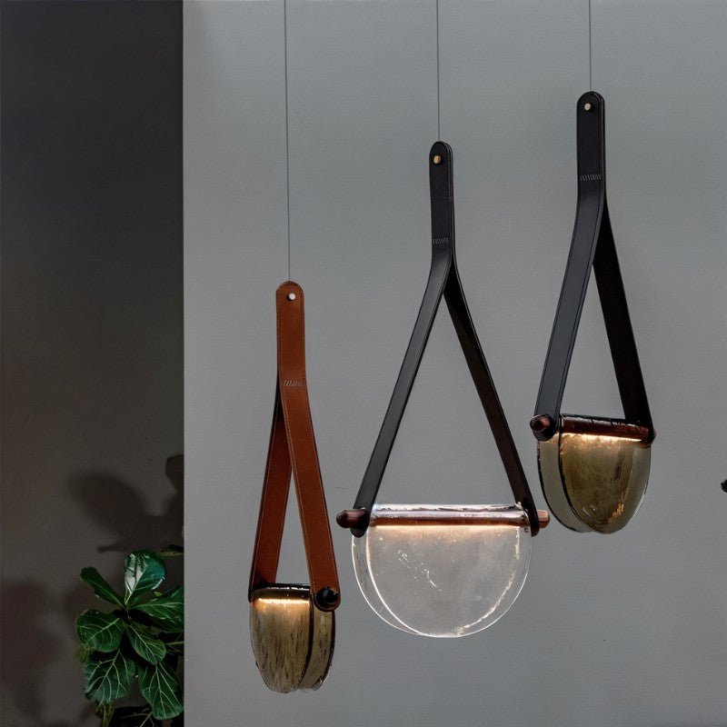 Leather Pendant Light Fixture - Modern Design for Dining Room, Kitchen, or Living Room - Adjustable Height & Warm White LED Bulb Included