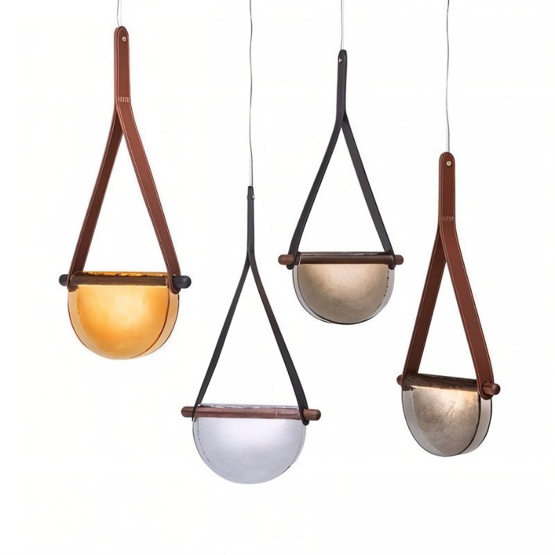 Leather Pendant Light Fixture - Modern Design for Dining Room, Kitchen, or Living Room - Adjustable Height & Warm White LED Bulb Included