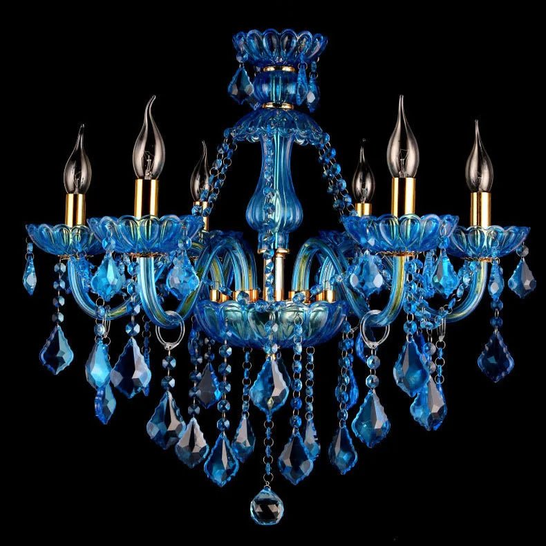 LED Chandelier Light Fixture - Blue Crystal Design for Dining Room & Living Room Decor