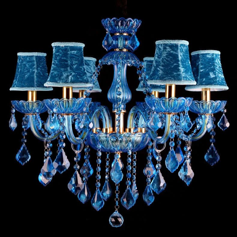 LED Chandelier Light Fixture - Blue Crystal Design for Dining Room & Living Room Decor