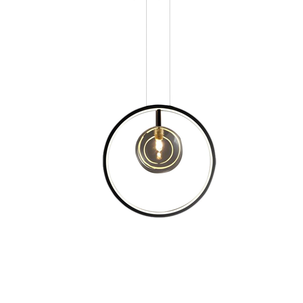 Modern Glass Globe Pendant Light | Adjustable Height & Chic Black Finish with Warm LED for Dining Room or Bedroom Elegance