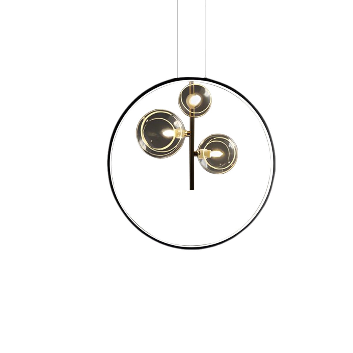 Modern Glass Globe Pendant Light | Adjustable Height & Chic Black Finish with Warm LED for Dining Room or Bedroom Elegance