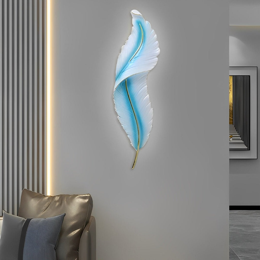 LED Modern Wall Sconce Light - White Feather Design Fixture for Living Room & Bedroom Illumination