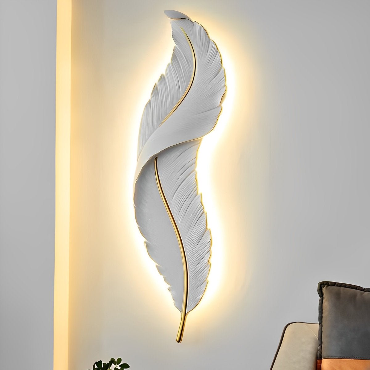 LED Modern Wall Sconce Light - White Feather Design Fixture for Living Room & Bedroom Illumination
