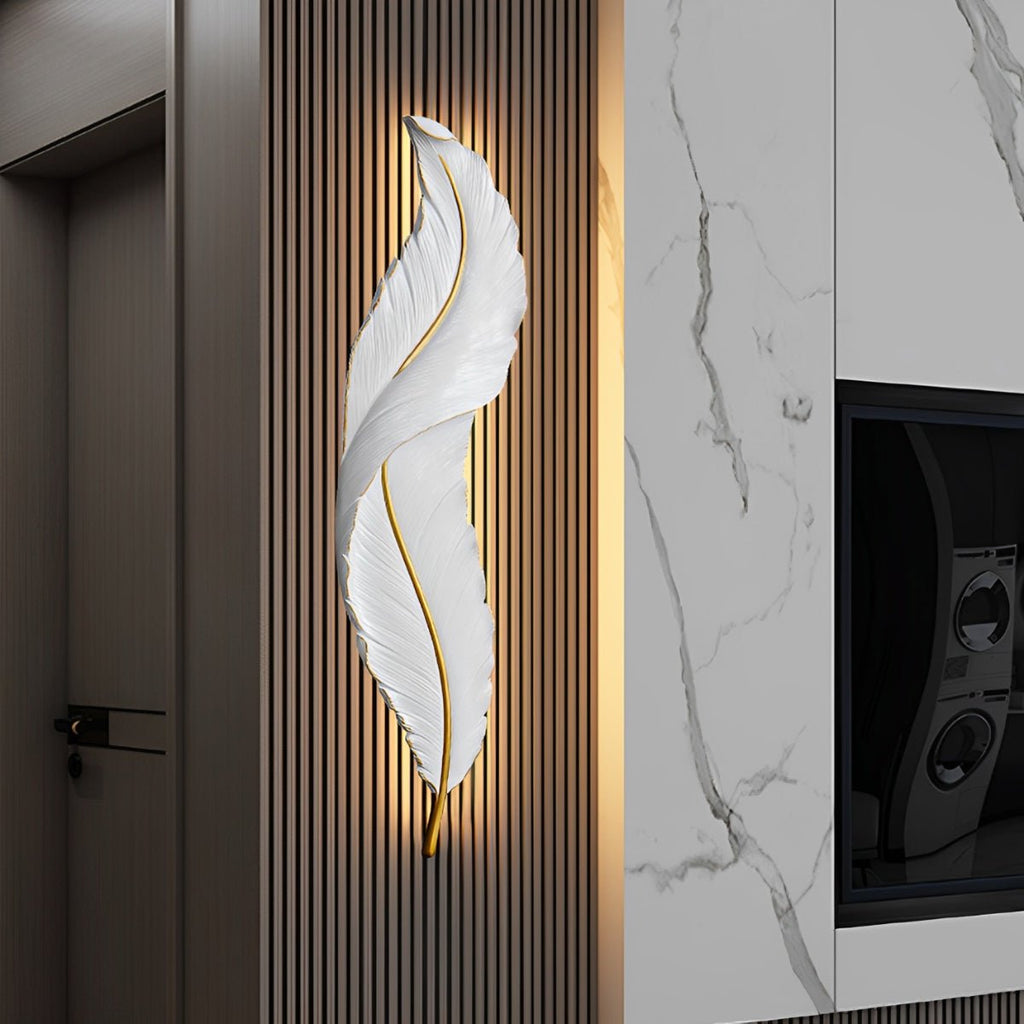 LED Modern Wall Sconce Light - White Feather Design Fixture for Living Room & Bedroom Illumination