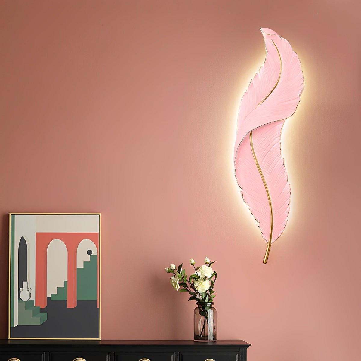 LED Modern Wall Sconce Light - White Feather Design Fixture for Living Room & Bedroom Illumination