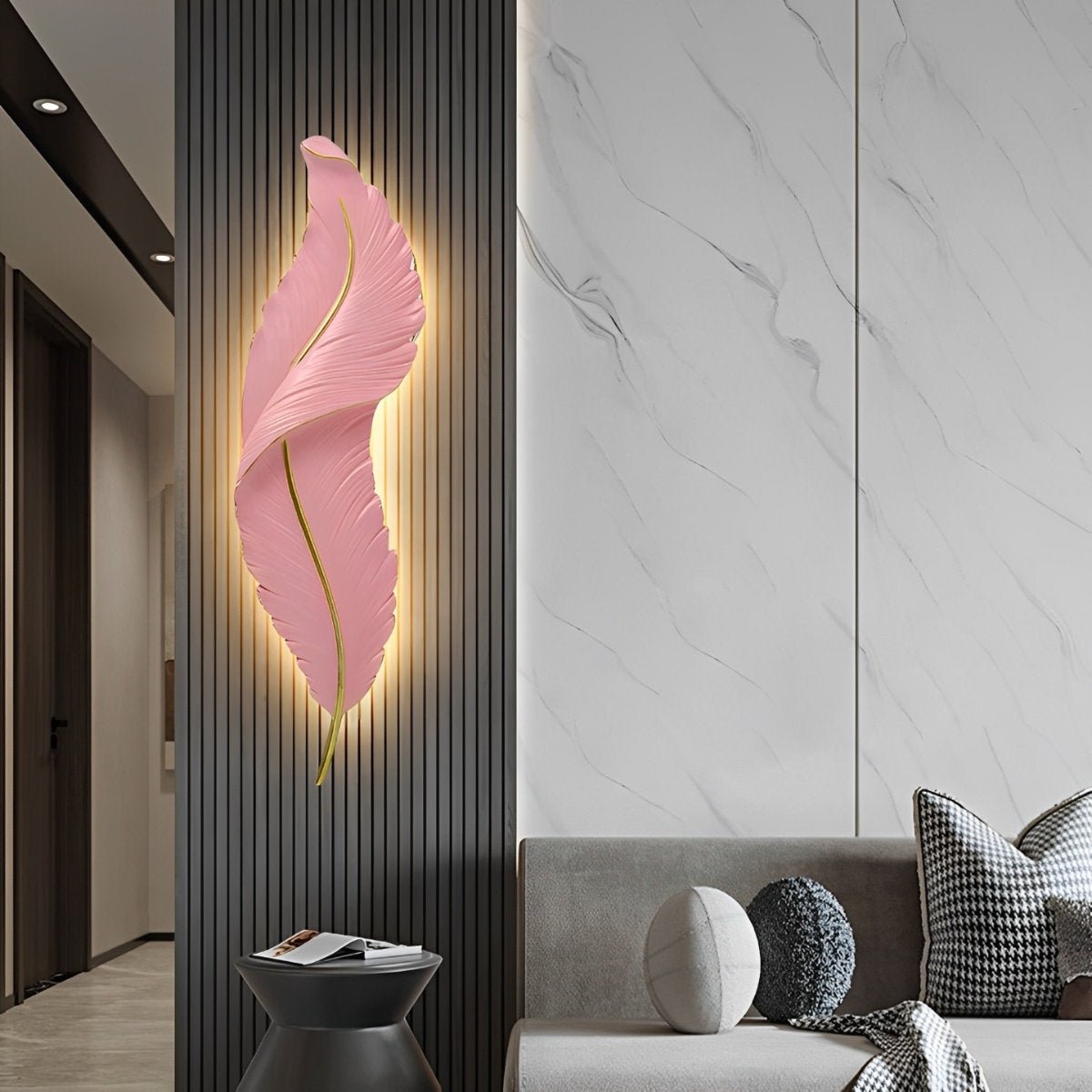 LED Modern Wall Sconce Light - White Feather Design Fixture for Living Room & Bedroom Illumination