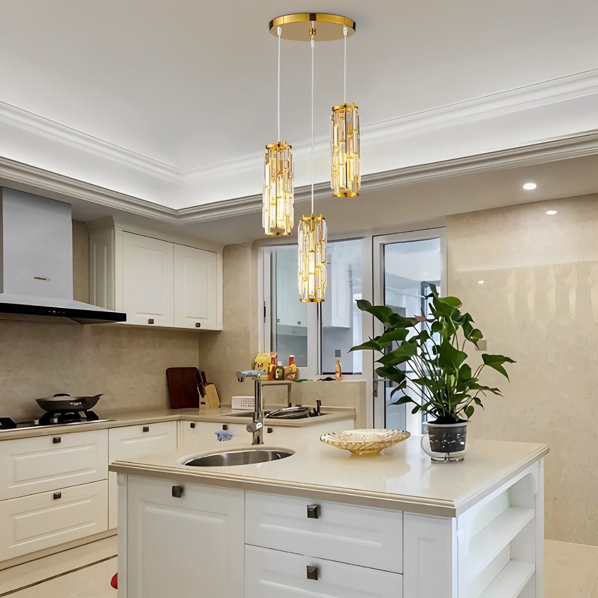 Iron Crystal Glass Chandelier Pendant Light Fixture for Living Room & Dining Room Ceiling