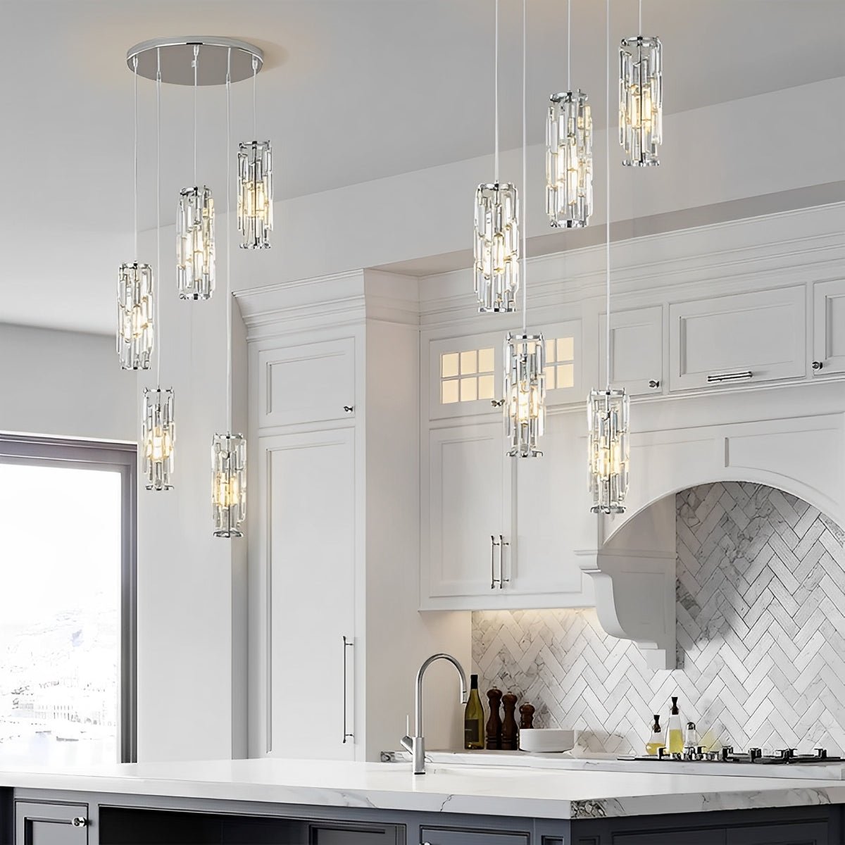 Iron Crystal Glass Chandelier Pendant Light Fixture for Living Room & Dining Room Ceiling