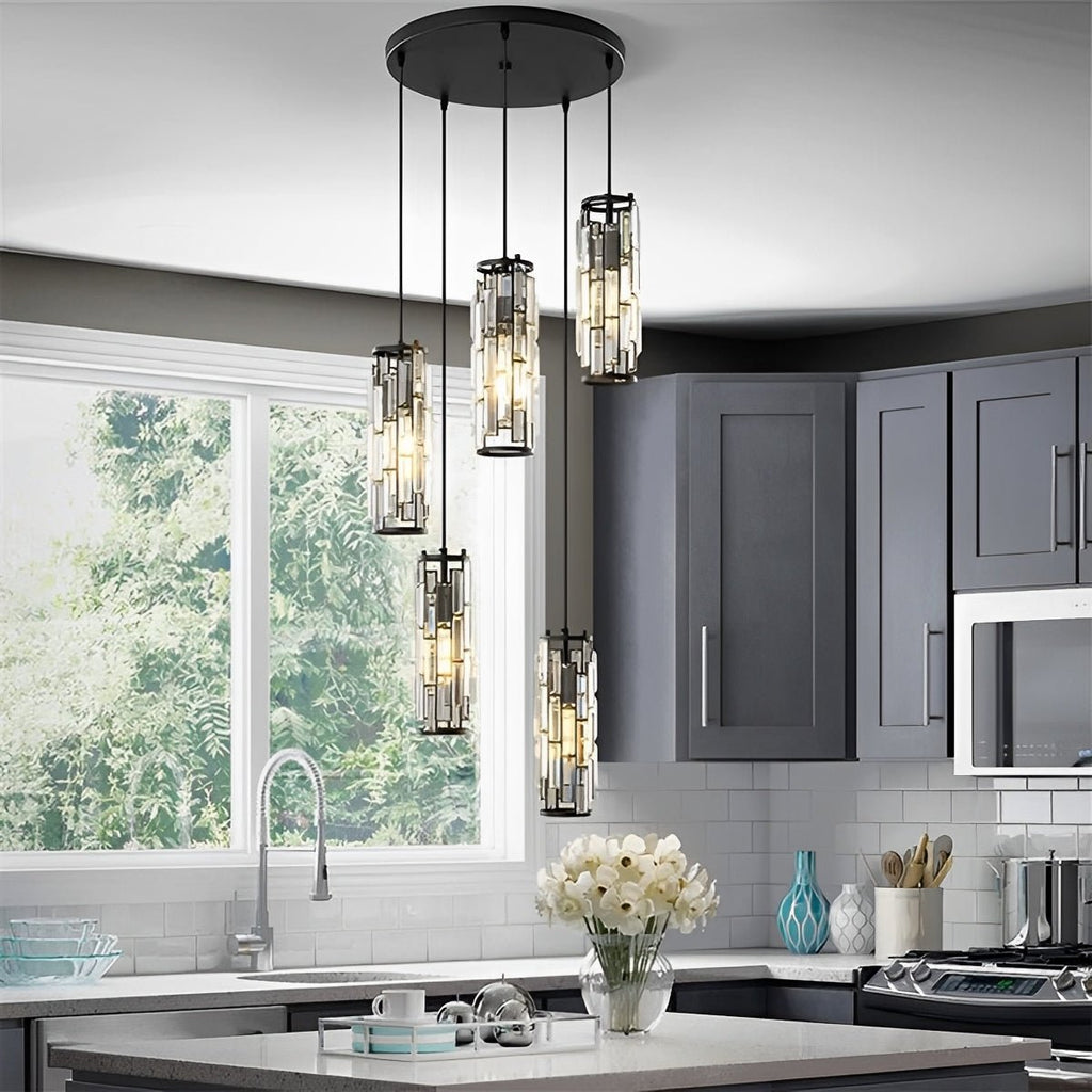 Iron Crystal Glass Chandelier Pendant Light Fixture for Living Room & Dining Room Ceiling