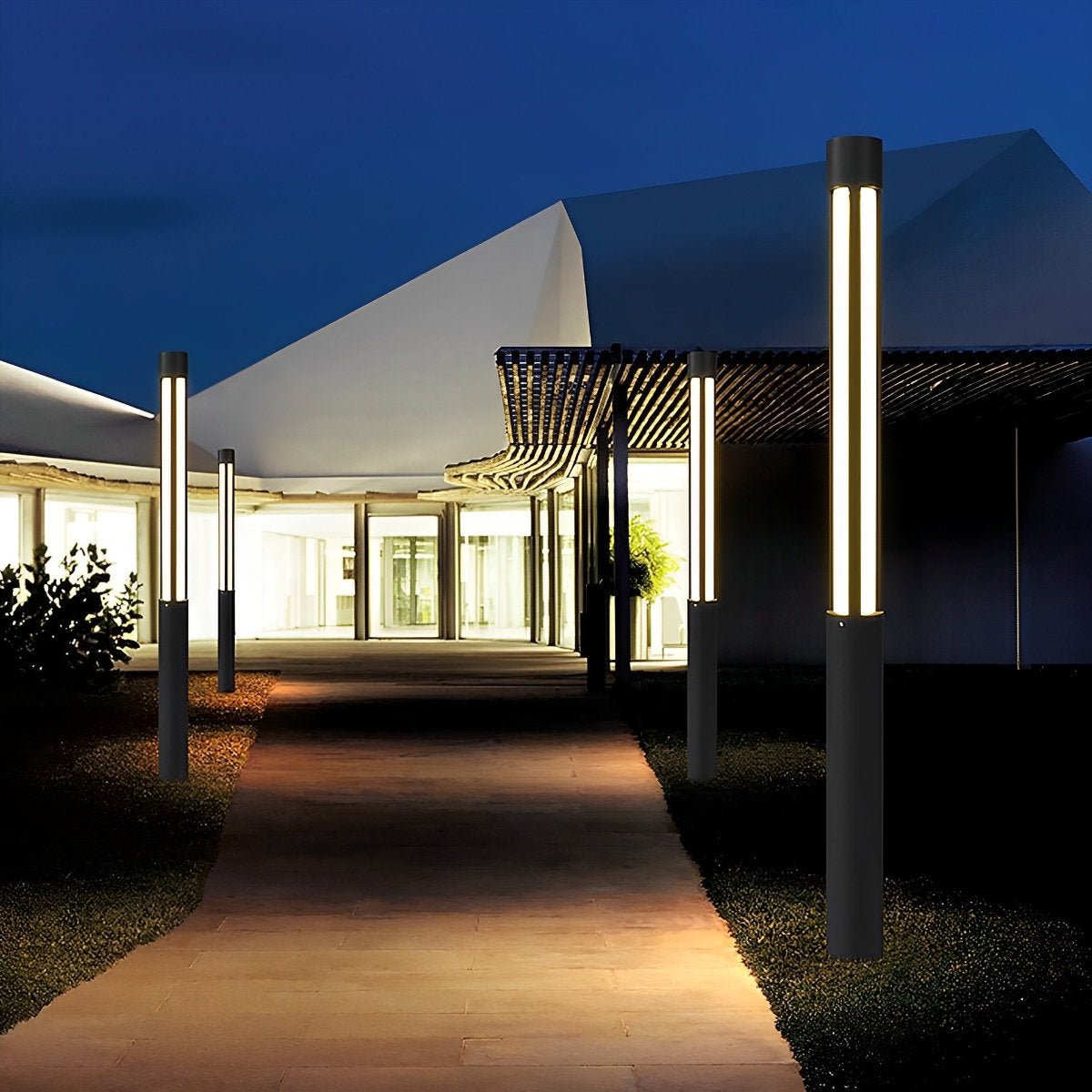 LED Black Modern Outdoor Post Light - Cylinder Design for Pathway, Garden & Street Illumination