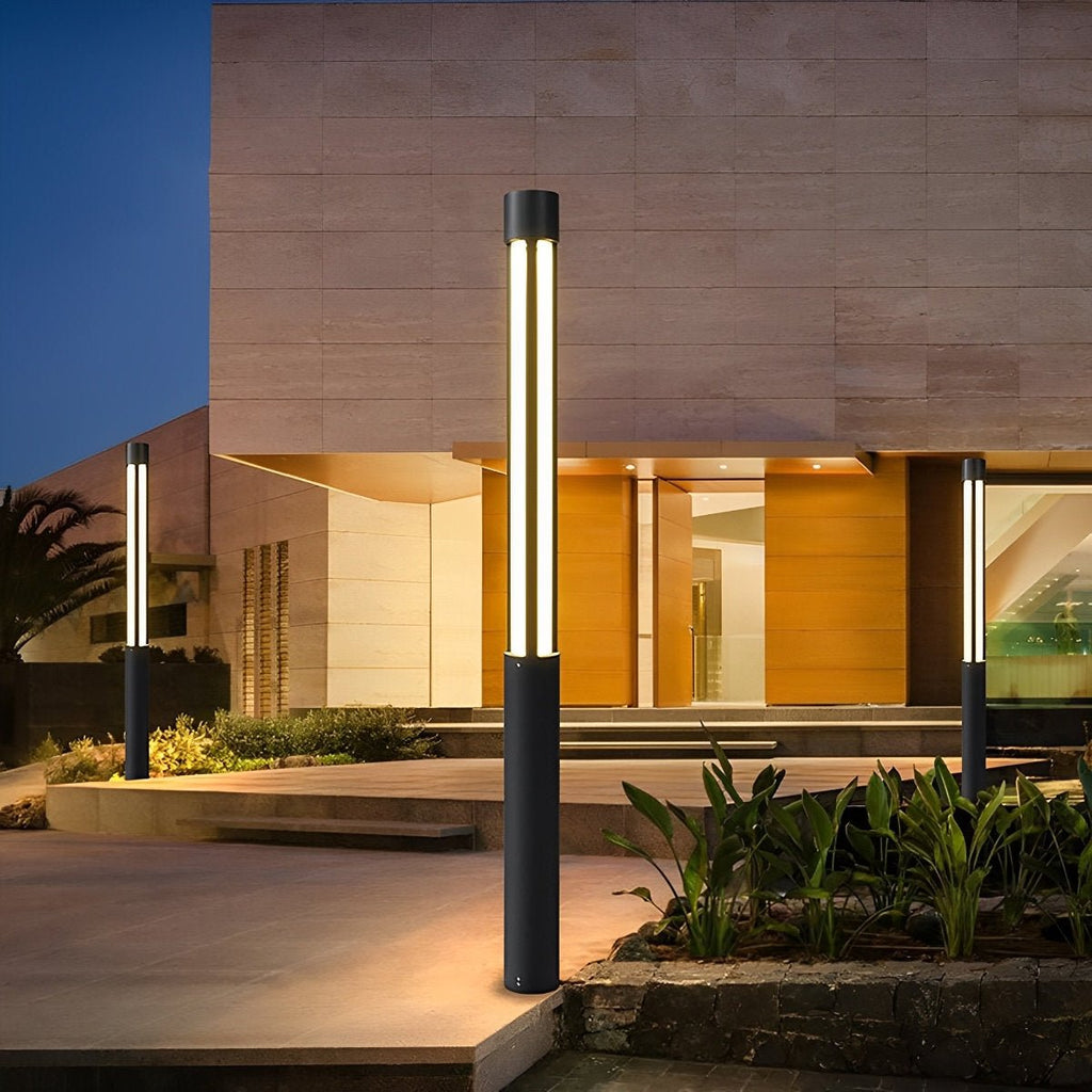 LED Black Modern Outdoor Post Light - Cylinder Design for Pathway, Garden & Street Illumination