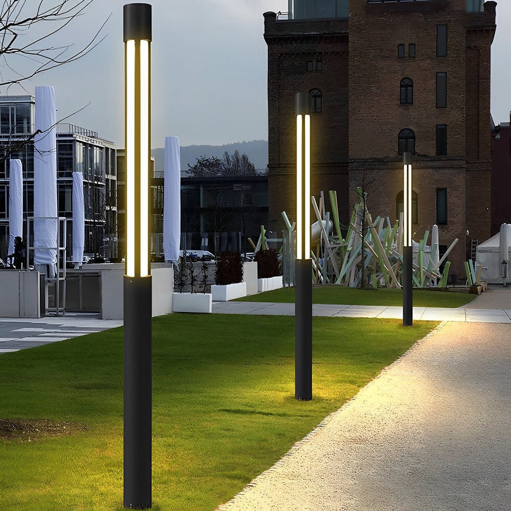 LED Black Modern Outdoor Post Light - Cylinder Design for Pathway, Garden & Street Illumination