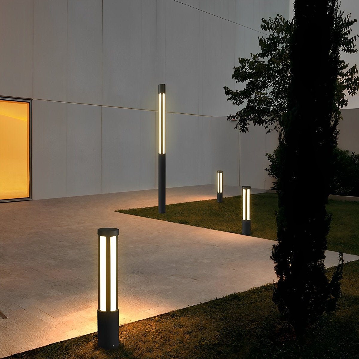 LED Black Modern Outdoor Post Light - Cylinder Design for Pathway, Garden & Street Illumination