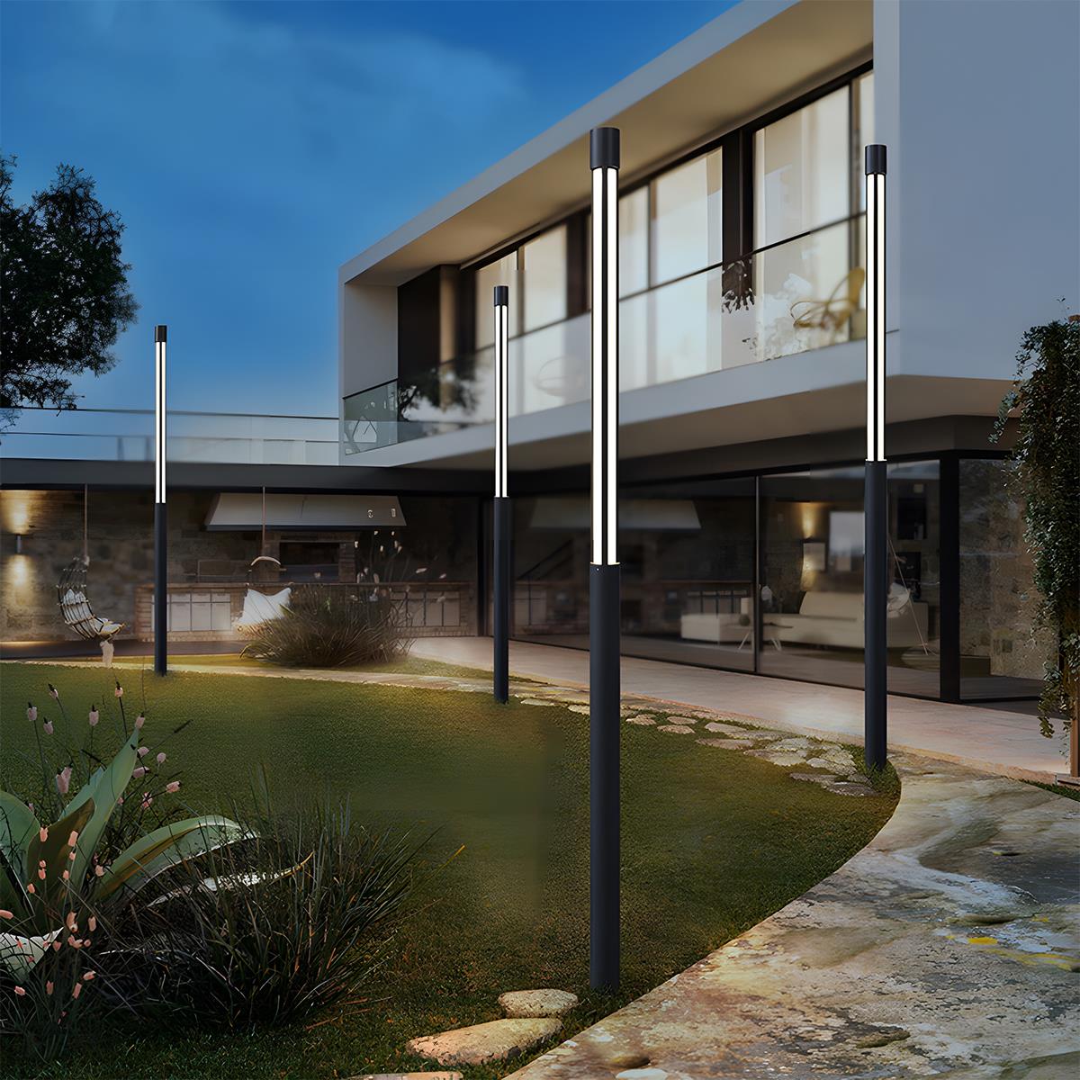 LED Black Modern Outdoor Post Light - Cylinder Design for Pathway, Garden & Street Illumination