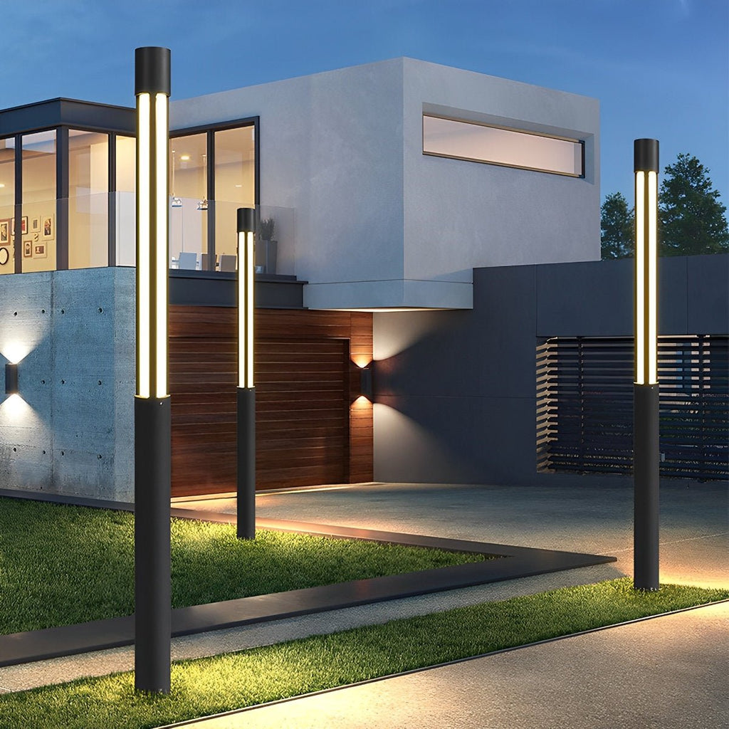 LED Black Modern Outdoor Post Light - Cylinder Design for Pathway, Garden & Street Illumination