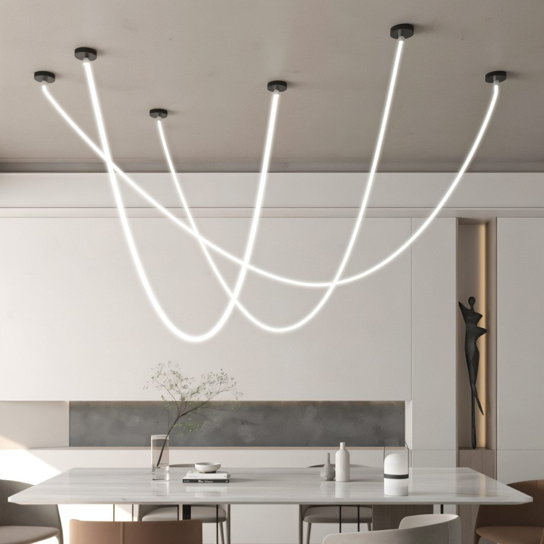 LED Filo Chandelier Light Fixture - Modern Hanging Pendant for Dining Room & Living Space Decor