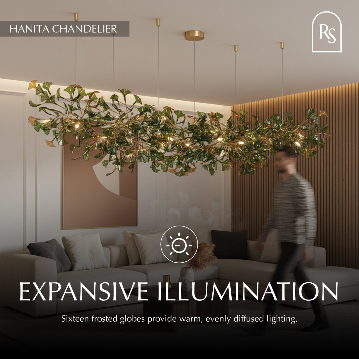 Modern Copper and Glass Chandelier | Adjustable Height, LED Illumination for Home Decor and Contemporary Spaces