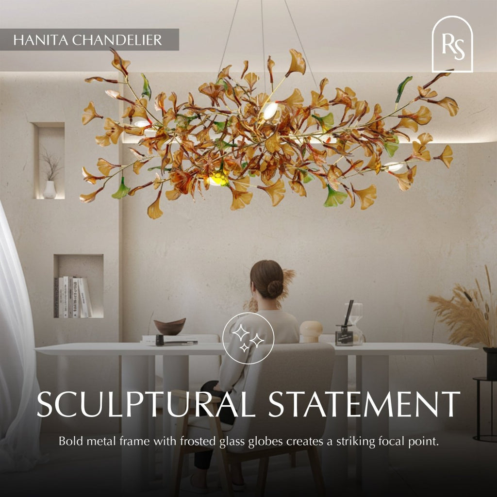 Modern Copper and Glass Chandelier | Adjustable Height, LED Illumination for Home Decor and Contemporary Spaces