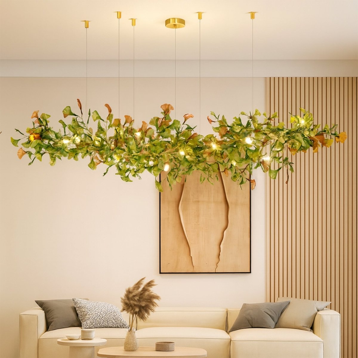 Modern Copper and Glass Chandelier | Adjustable Height, LED Illumination for Home Decor and Contemporary Spaces