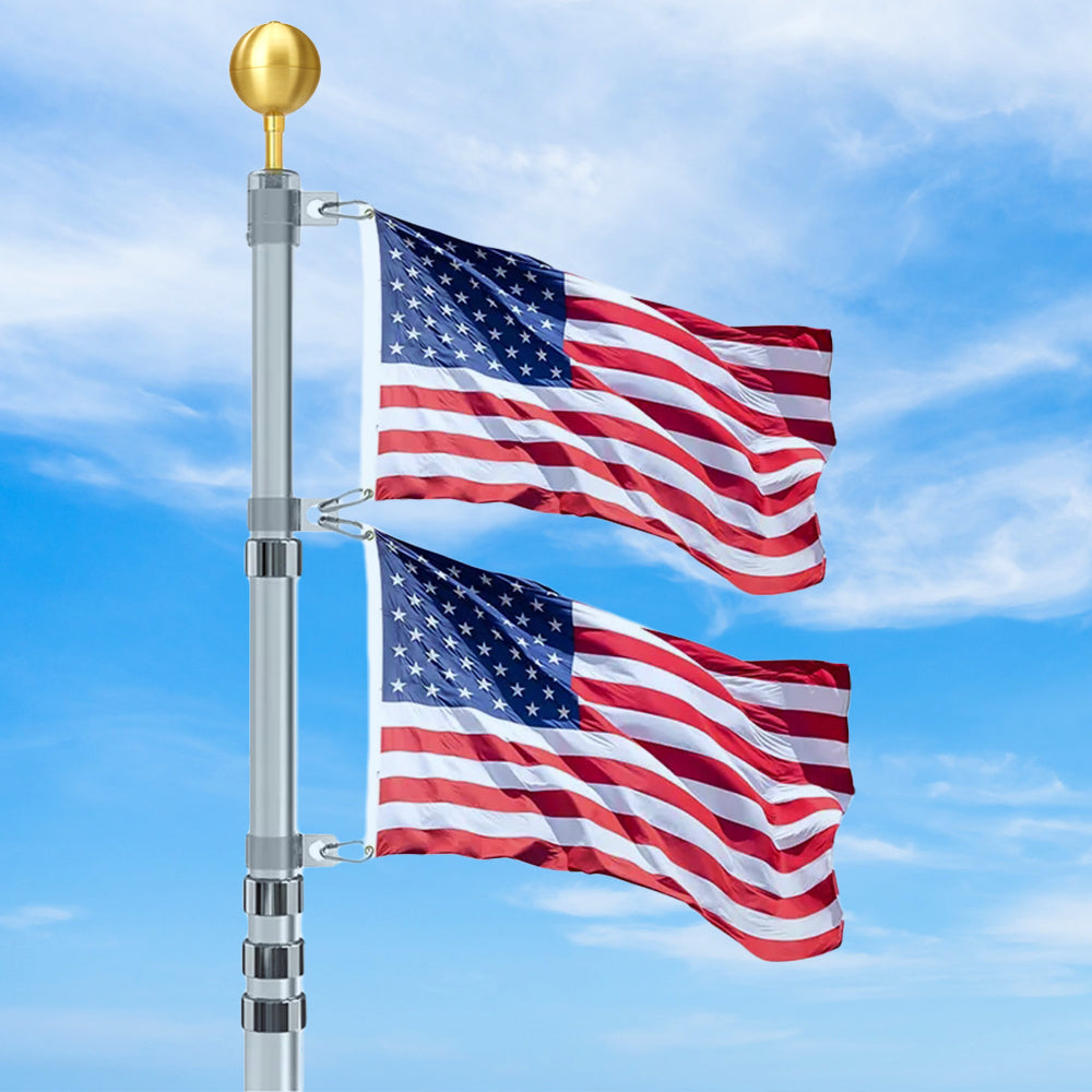 Silver Telescoping Flagpole with Ground Spike - Adjustable Height for Outdoor Flags and Garden Use