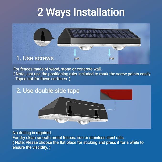 Solar Fence Lights Outdoor Waterproof – Warm White & RGB LED Deck, Railing, Patio & Stair Lights with 8 Color Modes and Memory Function