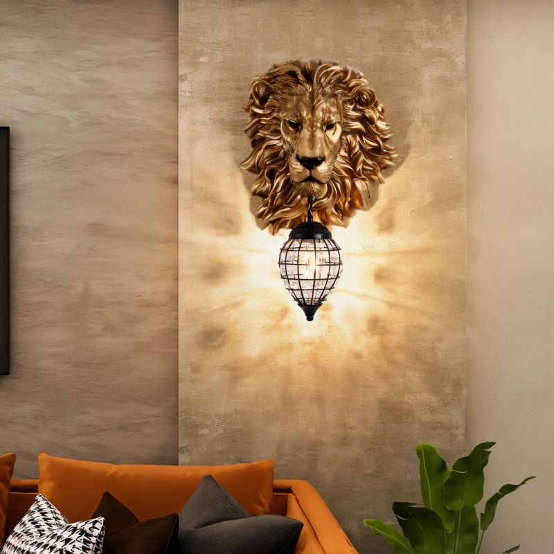 Lion Head Wall Lamp - Decorative Animal Wall Light Fixture for Living Room & Home Decor