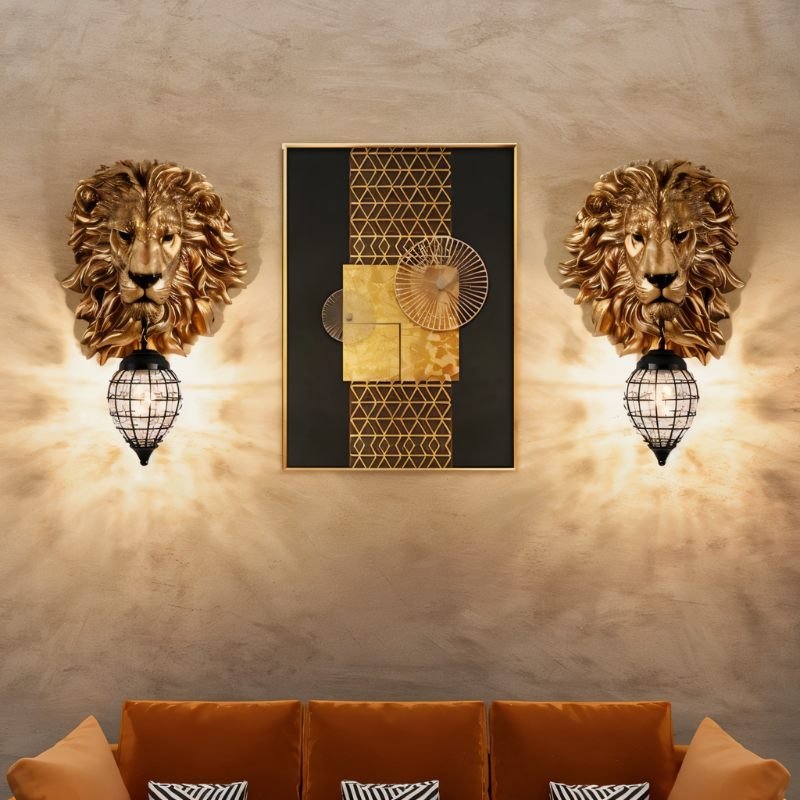 Lion Head Wall Lamp - Decorative Animal Wall Light Fixture for Living Room & Home Decor