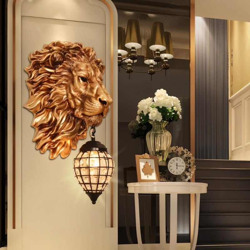 Lion Head Wall Lamp - Decorative Animal Wall Light Fixture for Living Room & Home Decor