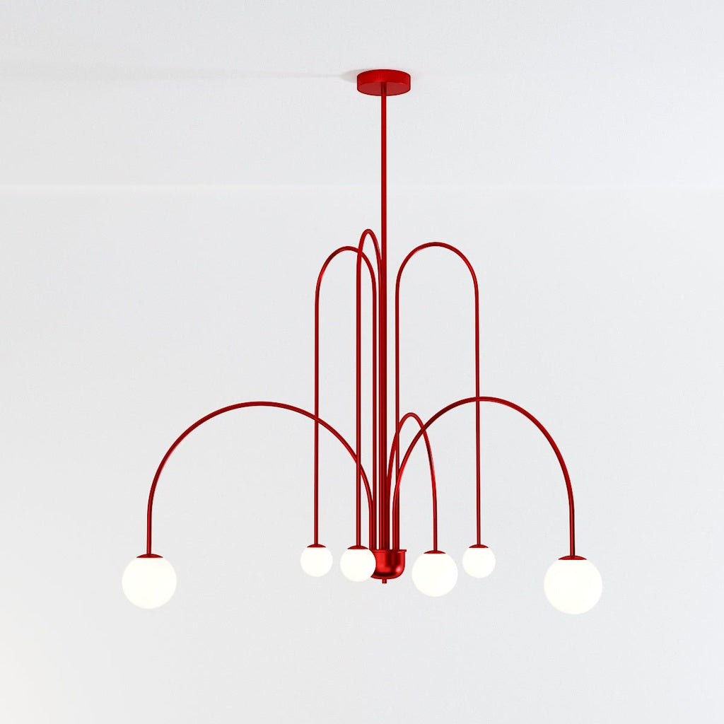 Art Deco Chandelier | Hand-Blown Opal Glass & Geometric Iron Design for Dining Room or Entryway