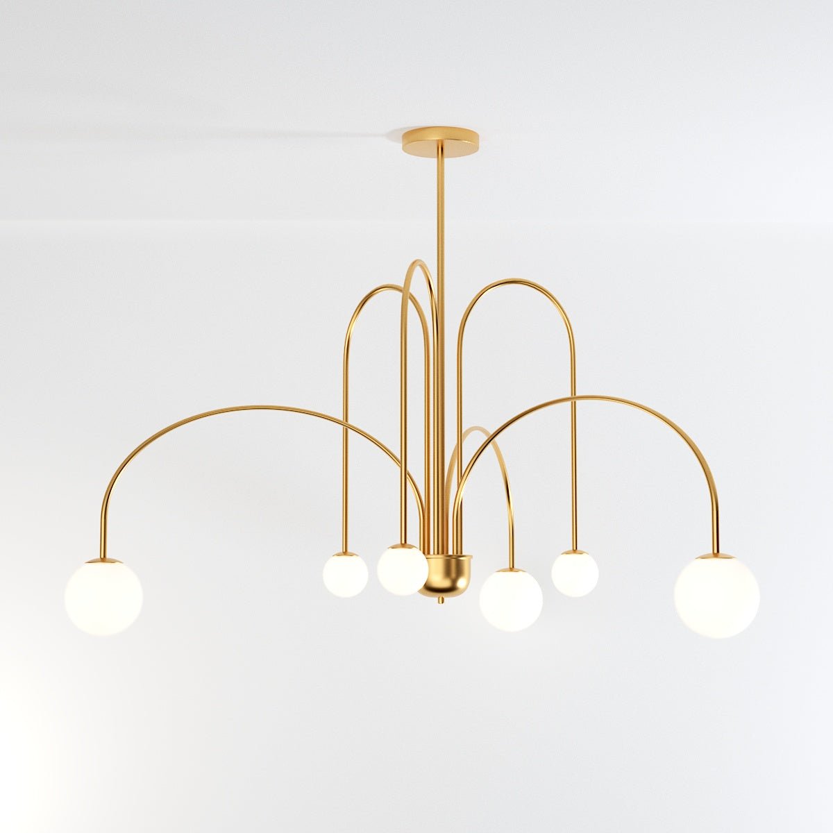 Art Deco Chandelier | Hand-Blown Opal Glass & Geometric Iron Design for Dining Room or Entryway