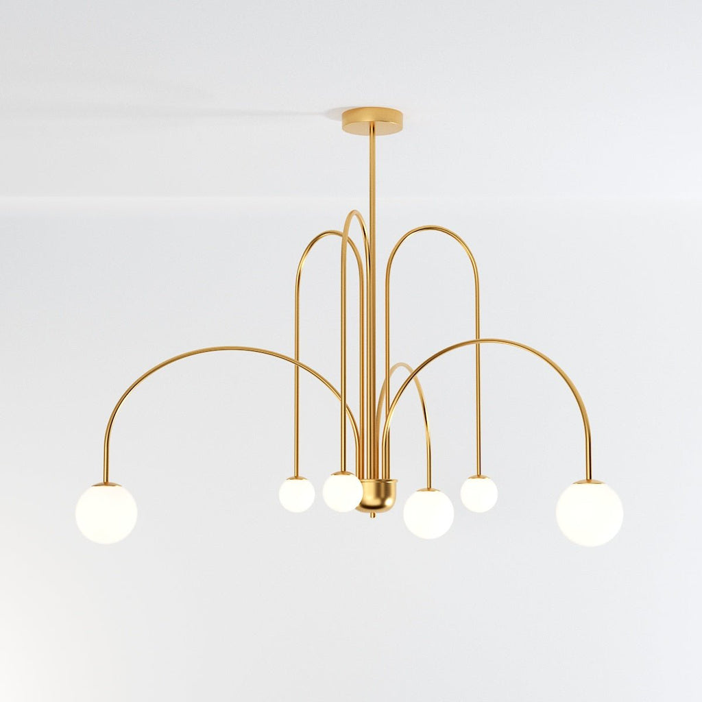 Art Deco Chandelier | Hand-Blown Opal Glass & Geometric Iron Design for Dining Room or Entryway