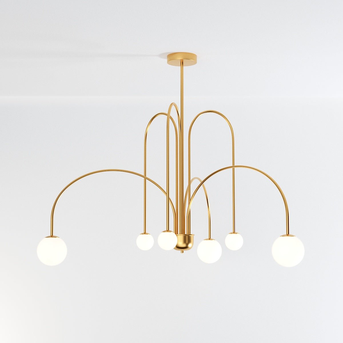 Art Deco Chandelier | Hand-Blown Opal Glass & Geometric Iron Design for Dining Room or Entryway