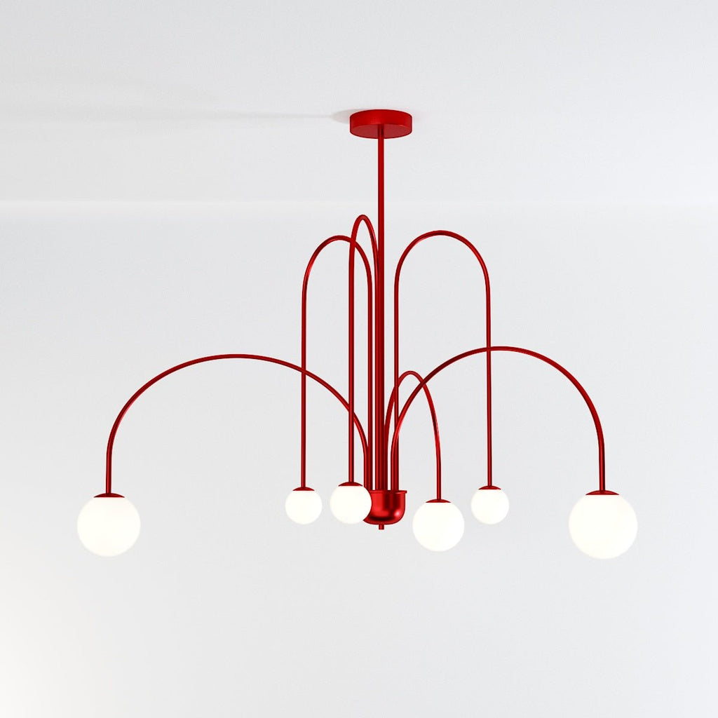 Art Deco Chandelier | Hand-Blown Opal Glass & Geometric Iron Design for Dining Room or Entryway