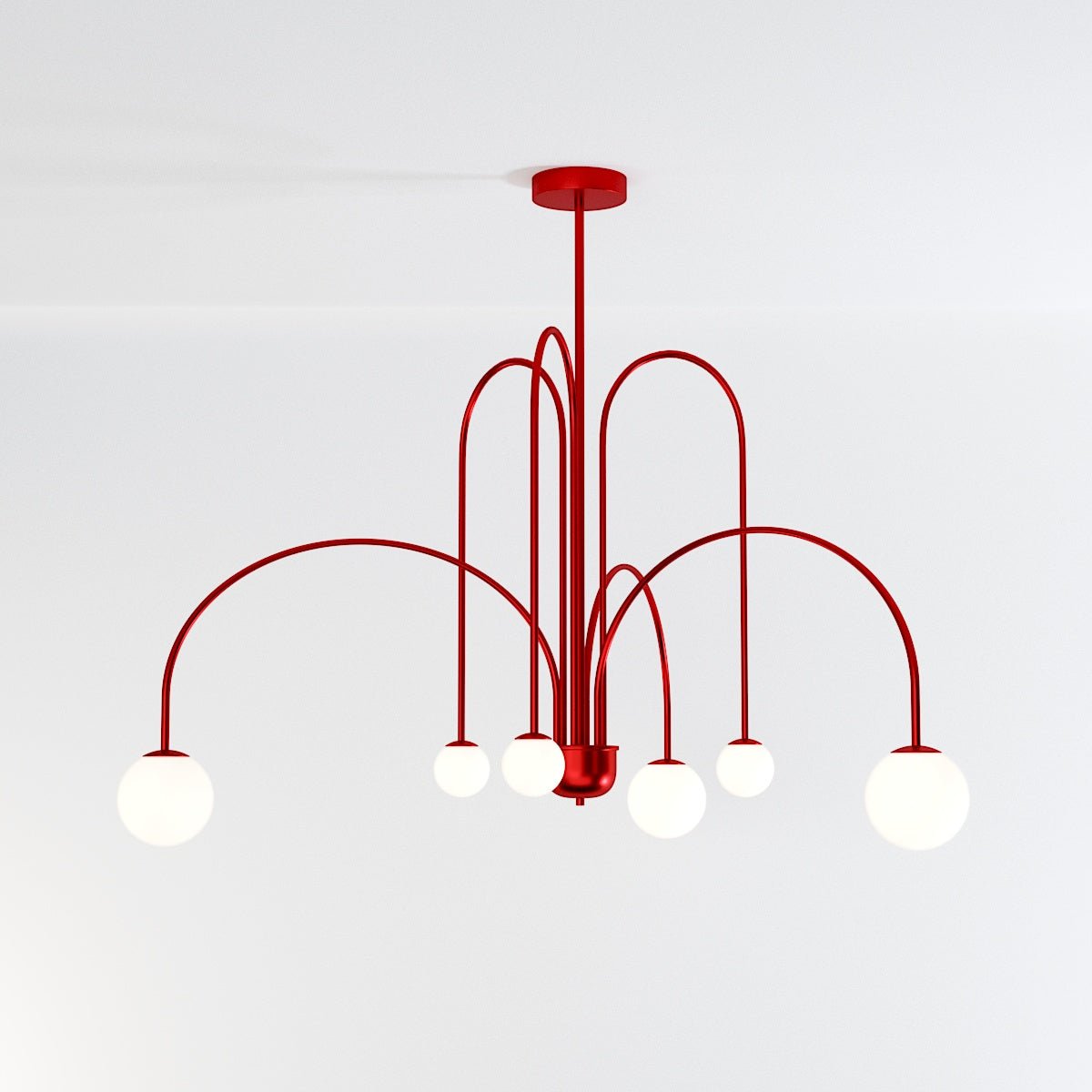 Art Deco Chandelier | Hand-Blown Opal Glass & Geometric Iron Design for Dining Room or Entryway