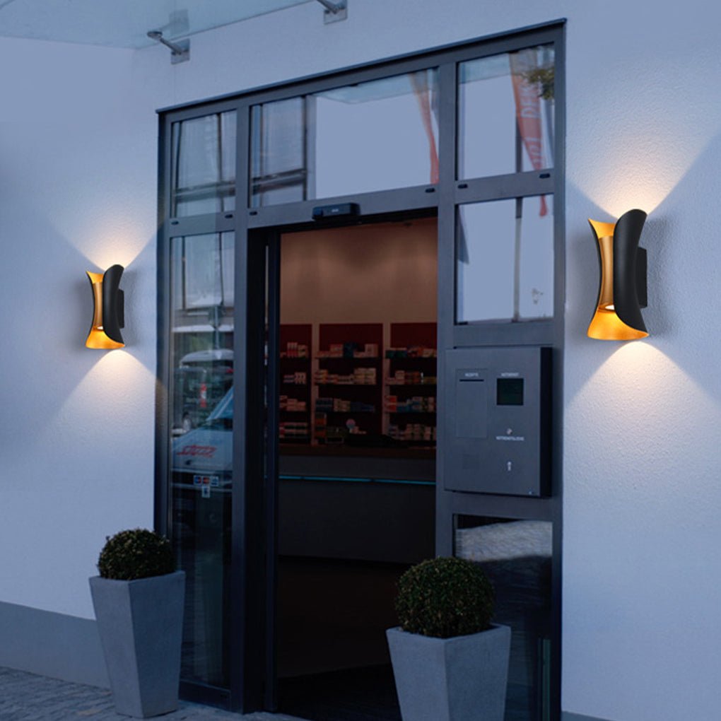 LED Waterproof Outdoor Wall Lights - Modern Curved Up and Down Lighting for Patios, Gardens, and Entryways