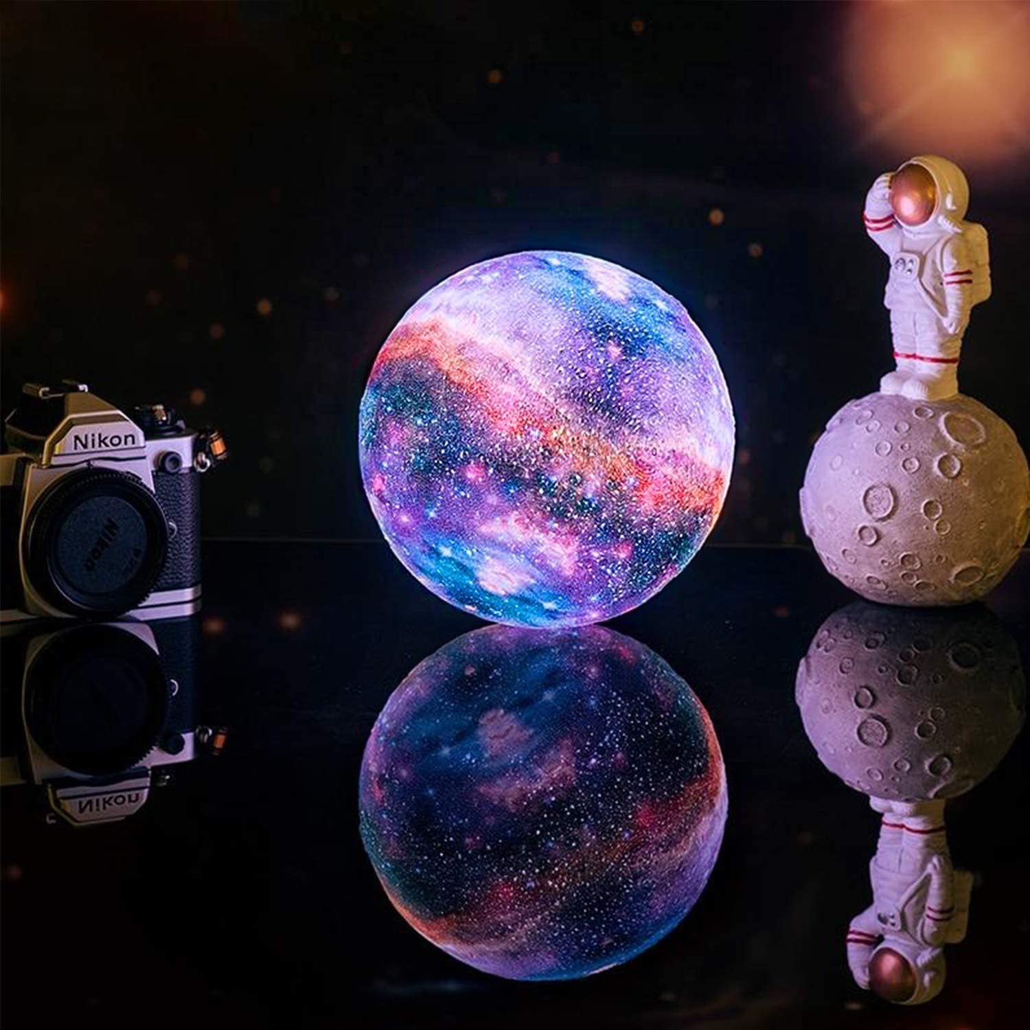Galaxy Moon Lamp - 3D Printed Night Light with Color Changing LED for Bedroom Decor & Relaxation