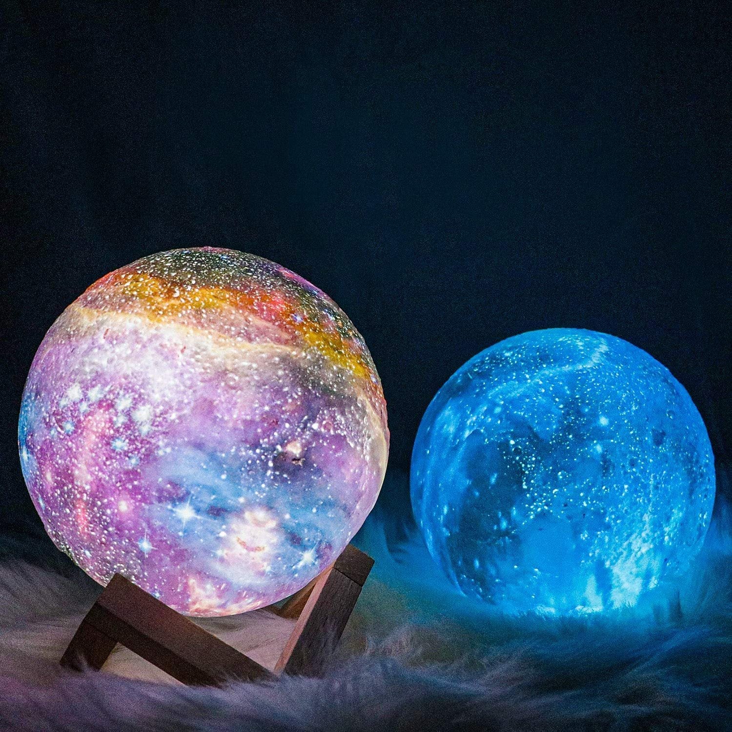 Galaxy Moon Lamp - 3D Printed Night Light with Color Changing LED for Bedroom Decor & Relaxation