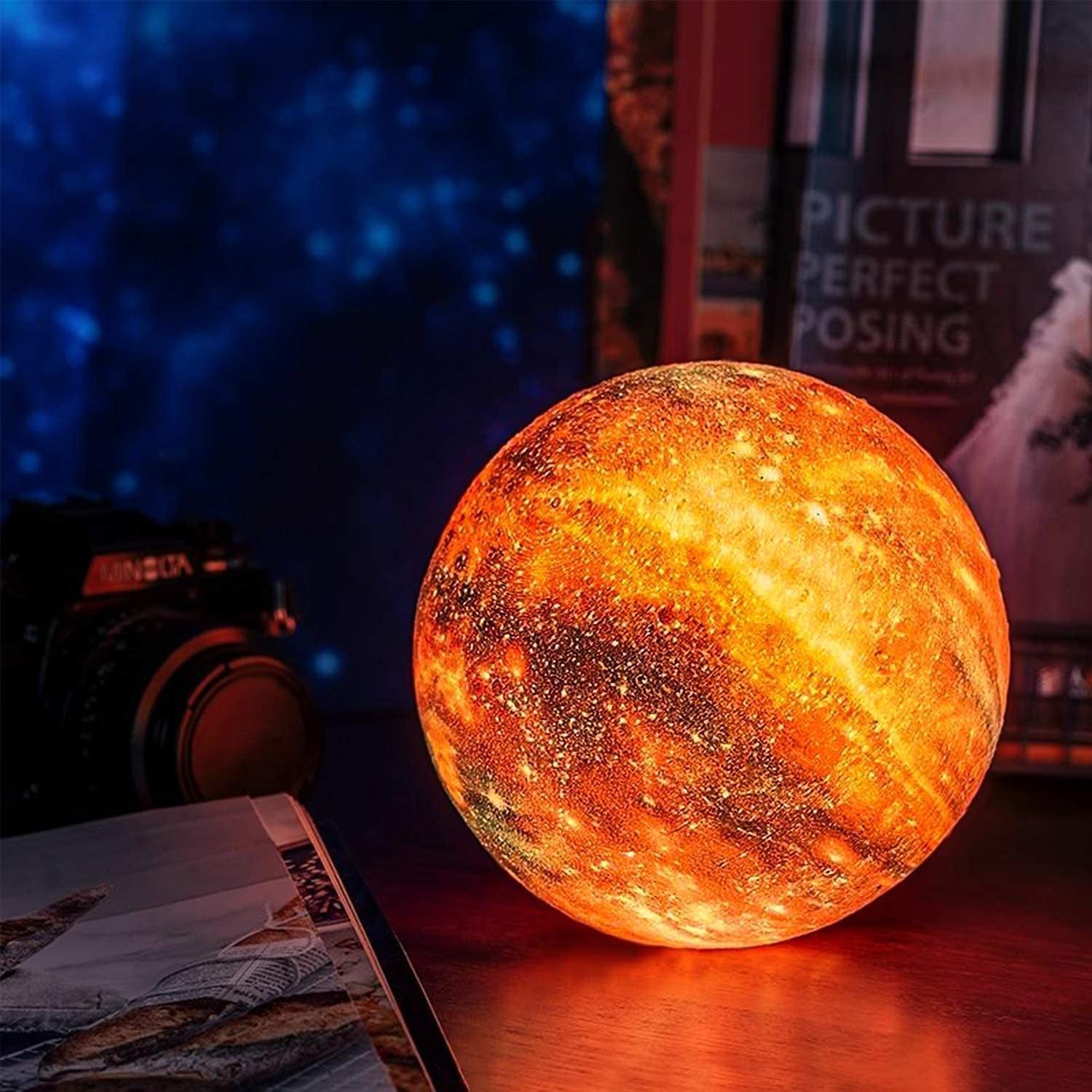 Galaxy Moon Lamp - 3D Printed Night Light with Color Changing LED for Bedroom Decor & Relaxation