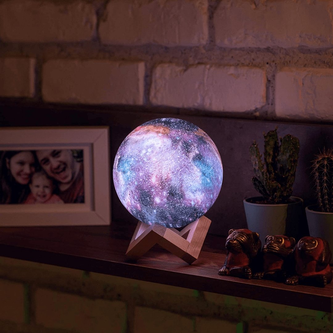 Galaxy Moon Lamp - 3D Printed Night Light with Color Changing LED for Bedroom Decor & Relaxation