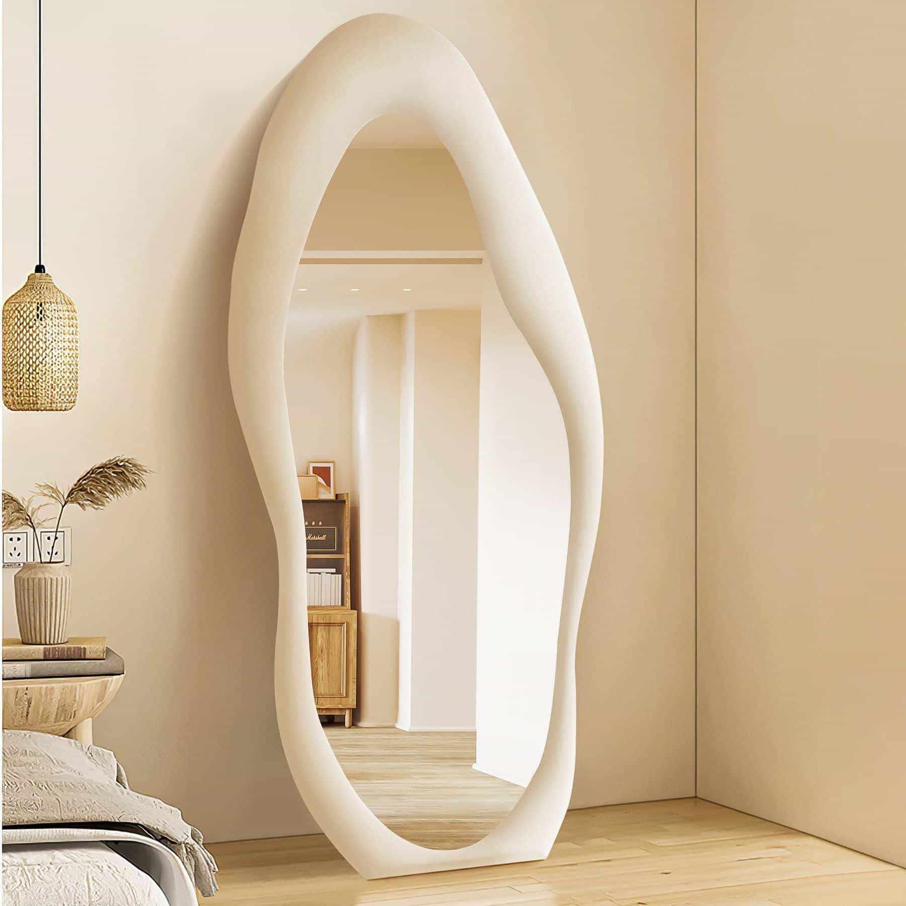 Velvet Wall Mirror with Round Frame - Decorative Accent for Living Room & Bedroom
