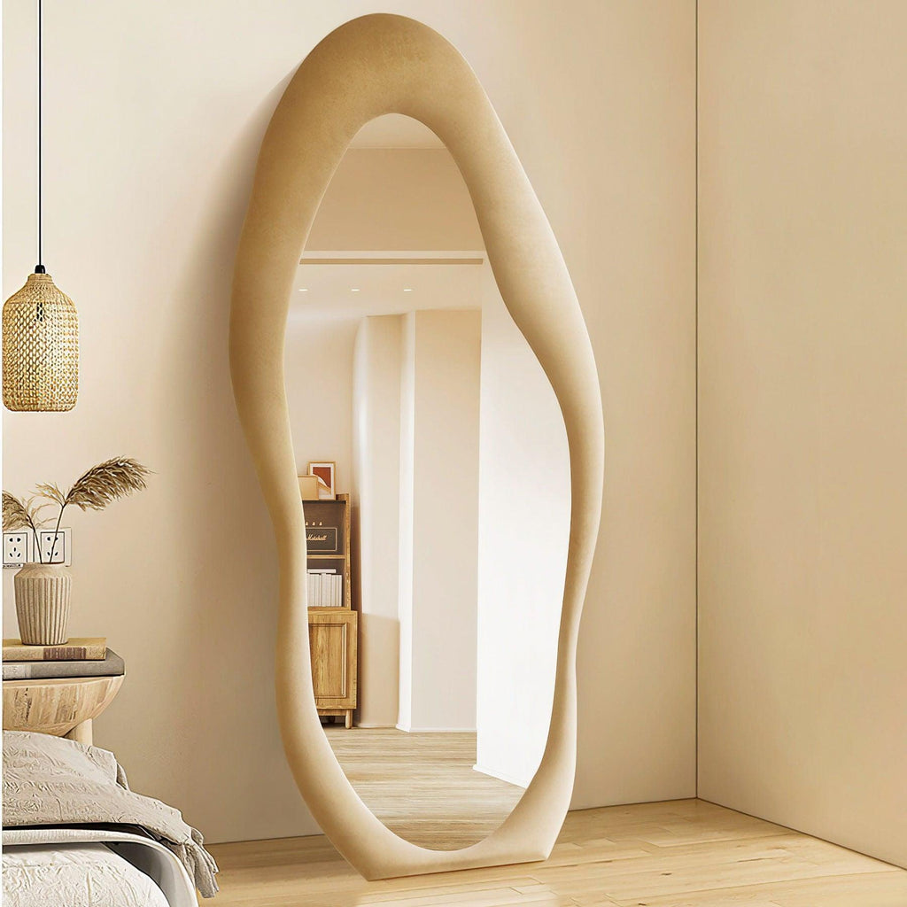 Velvet Wall Mirror with Round Frame - Decorative Accent for Living Room & Bedroom