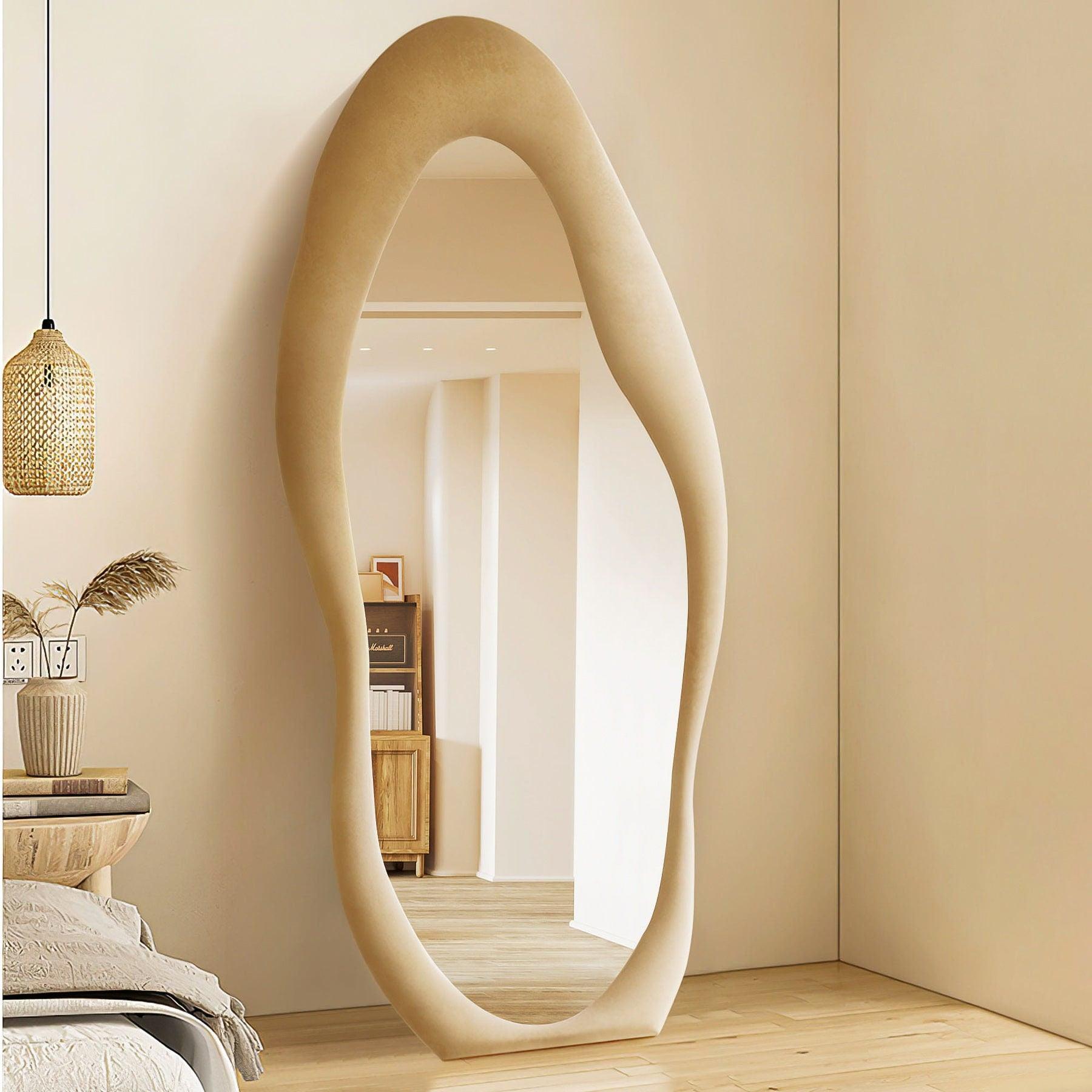 Velvet Wall Mirror with Round Frame - Decorative Accent for Living Room & Bedroom