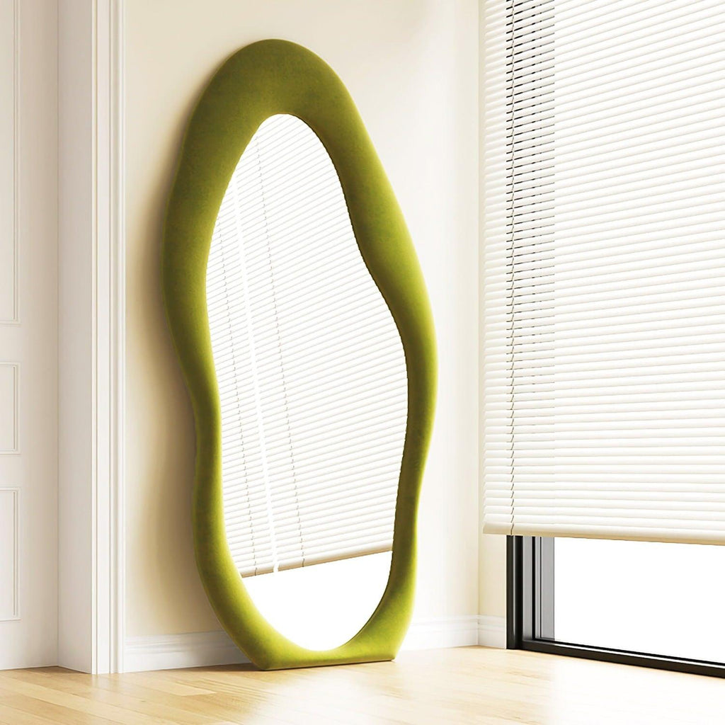 Velvet Wall Mirror with Round Frame - Decorative Accent for Living Room & Bedroom