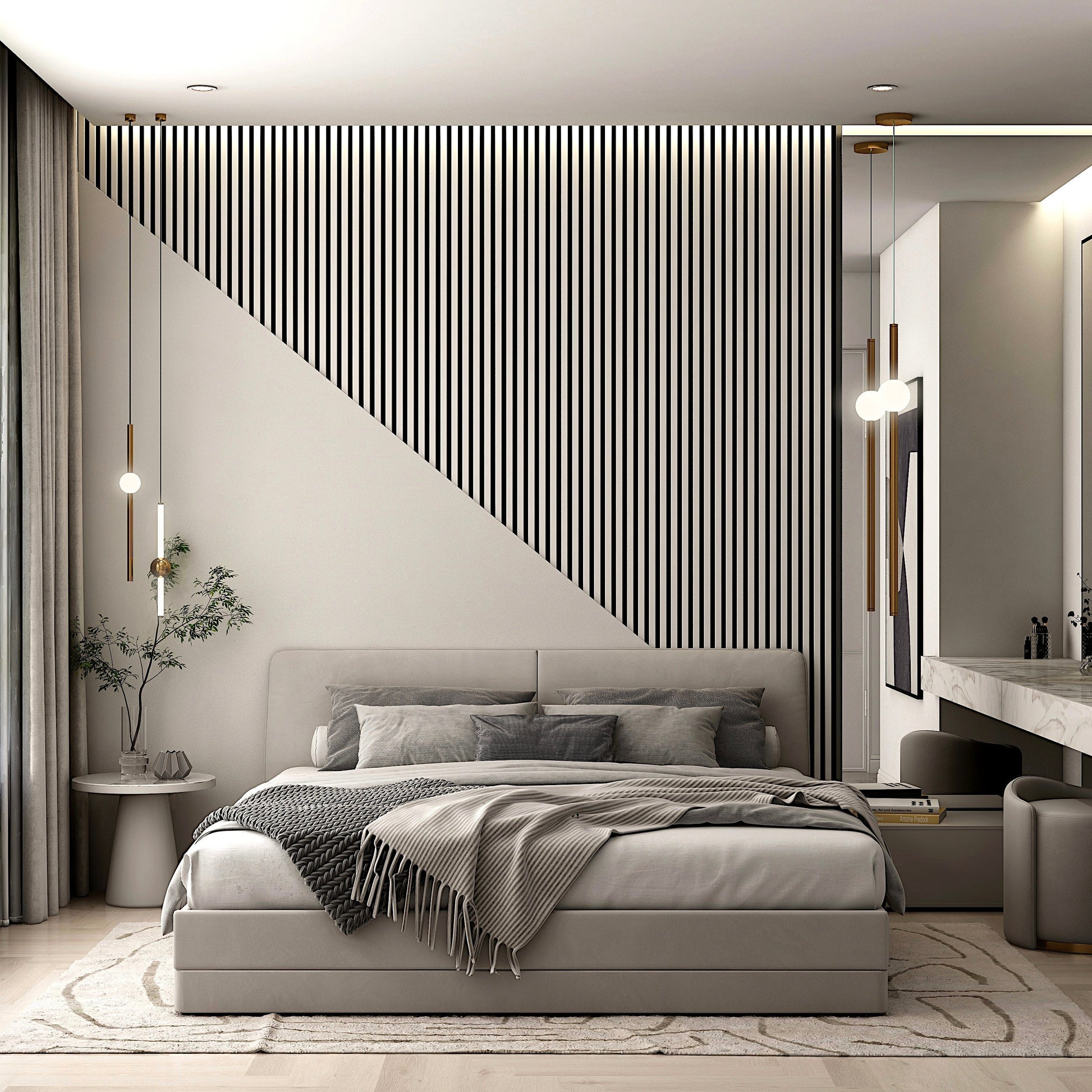 Black Wood Slat Wall Panel - Acoustic Accent Wall Panels for TV or Living Room, Modern Decorative Ideas