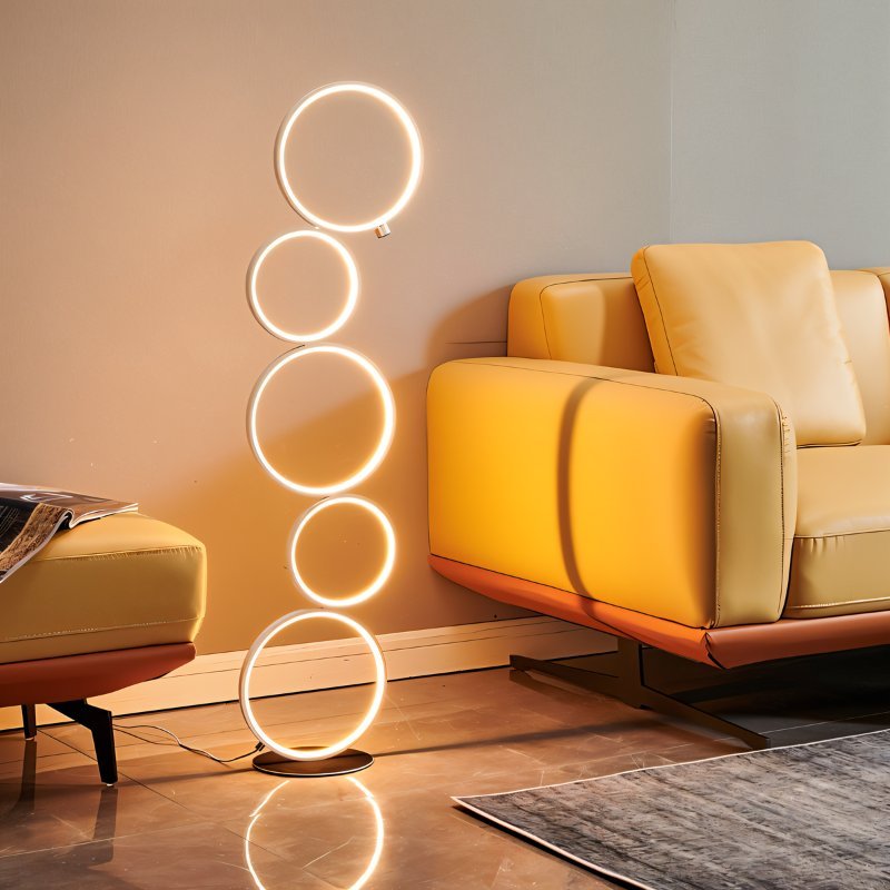 LED Ring Stack Floor Lamp - Modern Adjustable Lighting for Living Room & Bedroom Decor