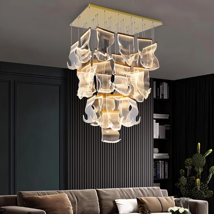 LED Rectangle Chandelier Ceiling Light Fixture for Dining Room & Living Room Lighting