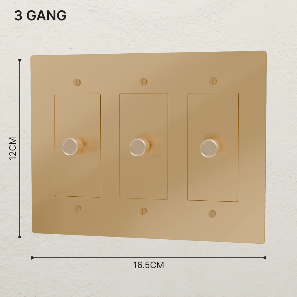 Brass 3-Way Rotary Dimmer Switch | UL Certified, Push To Turn & Twist Dimming for LED Lighting Systems