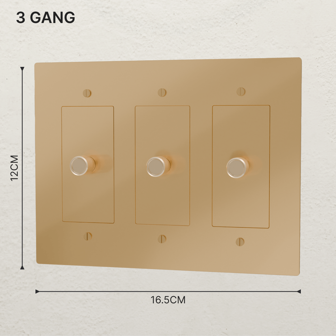 Brass 3-Way Rotary Dimmer Switch | UL Certified, Push To Turn & Twist Dimming for LED Lighting Systems