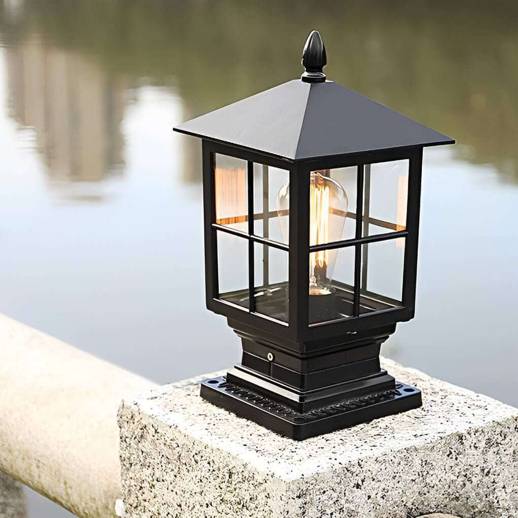LED Solar Pillar Lights - Waterproof Black Square Design for Outdoor Garden & Patio Lighting